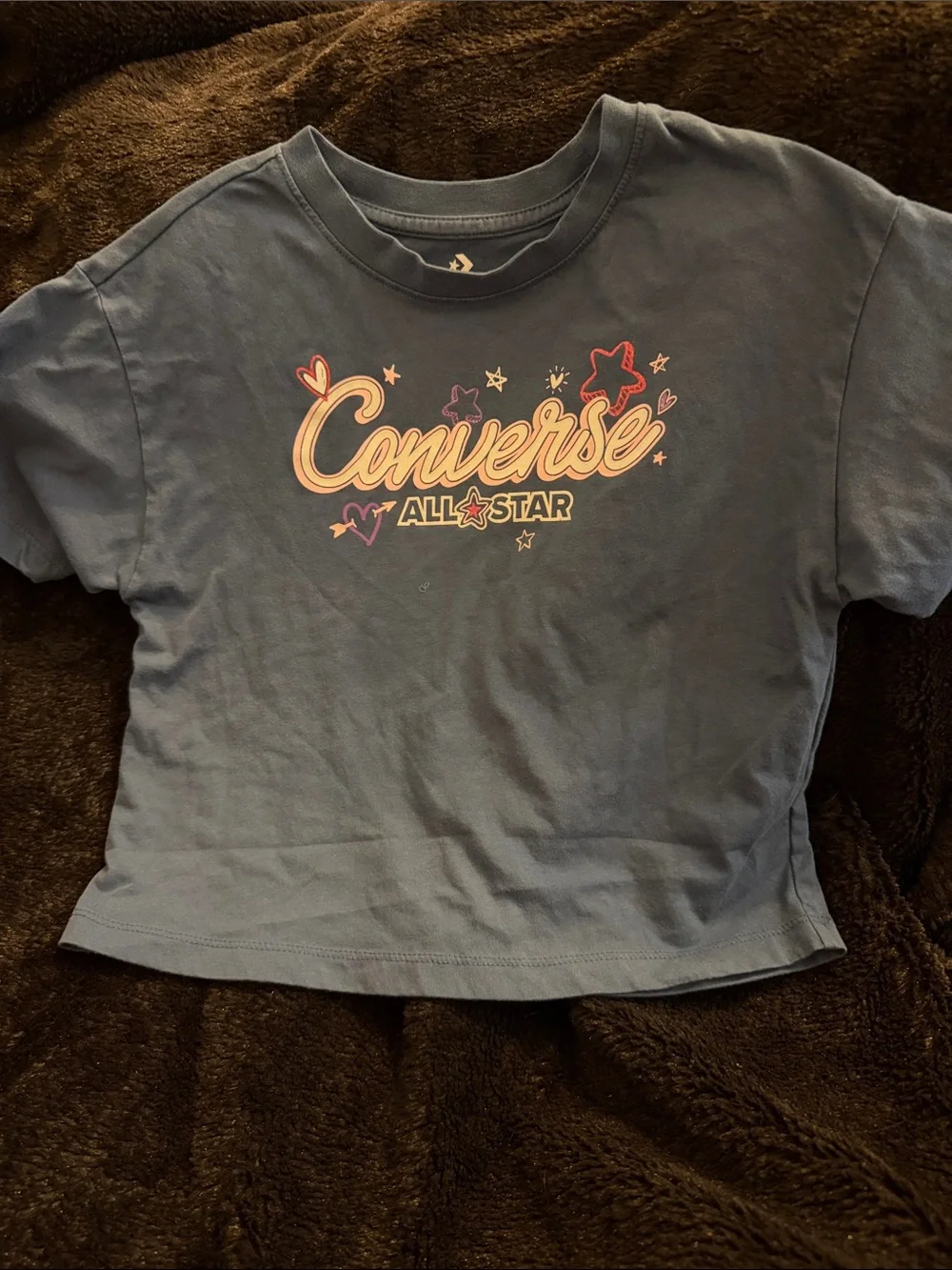 Converse Girls' Blue Graphic All Star Tee with Pink & Yellow Accents